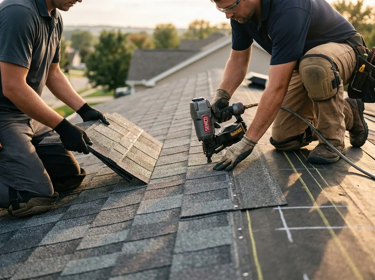 Professional roofer working on a residential roof in Seffner